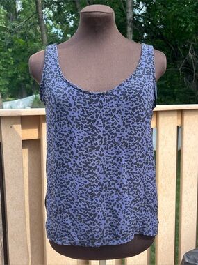 Anlo Black Blue Leopard Print Silk Tank Top Size S Animal Y2K Boho Whimsigoth